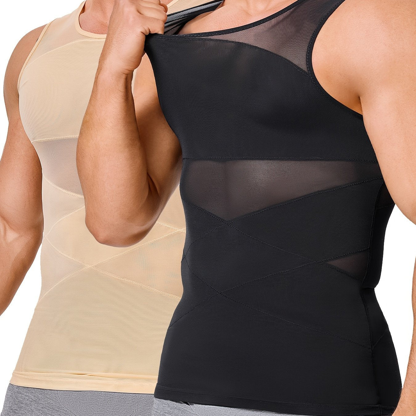 SCARBORO Men's Compression Shirt for Body Shaper Slimming Vest Tight Tummy Underwear Tank Top