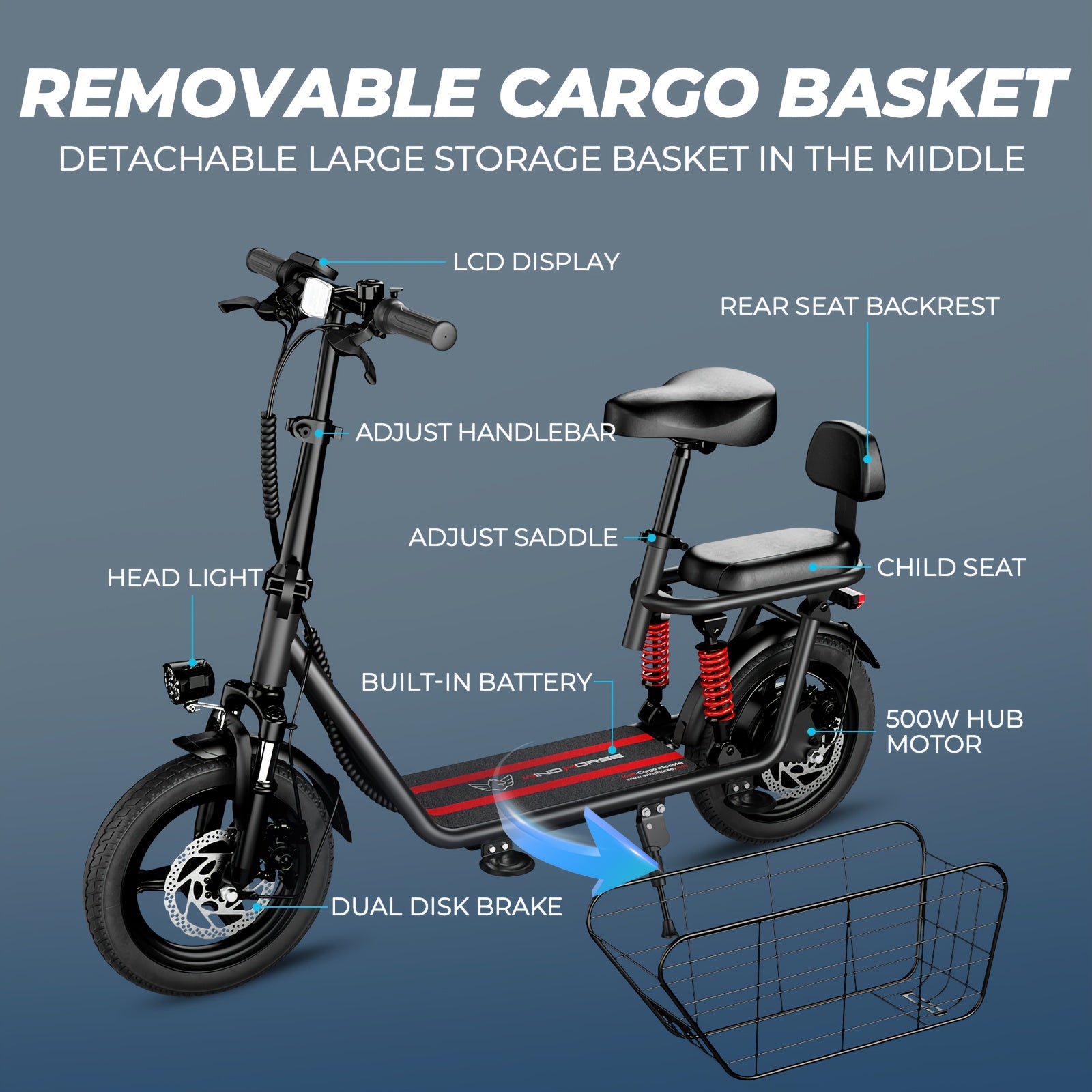 750W Peak Electric Scooter Featuring a Complimentary Seat And Basket - 480Wh Battery, Dual Suspension, Speeds Up to 22MPH, a Range of 25 Miles, LCD Display, And a Maximum Load Capacity of 330Lbs (Ideal for Commuting). This Fo