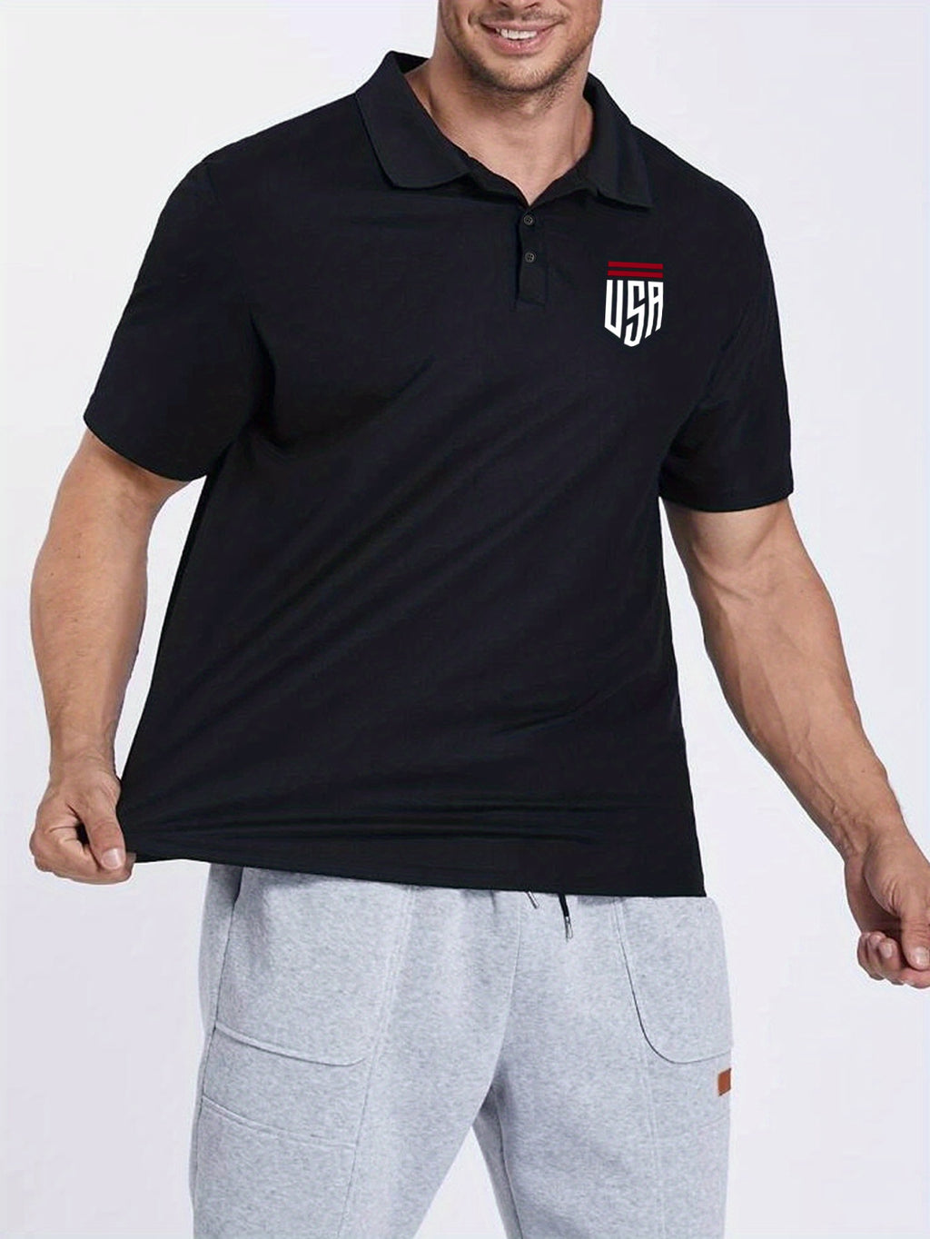 Plus Size Men's Polo Shirts, Small USA Pattern Casual Regular Fit Tops For Both Formal Informal Occasions Business Trip, Men's Clothes