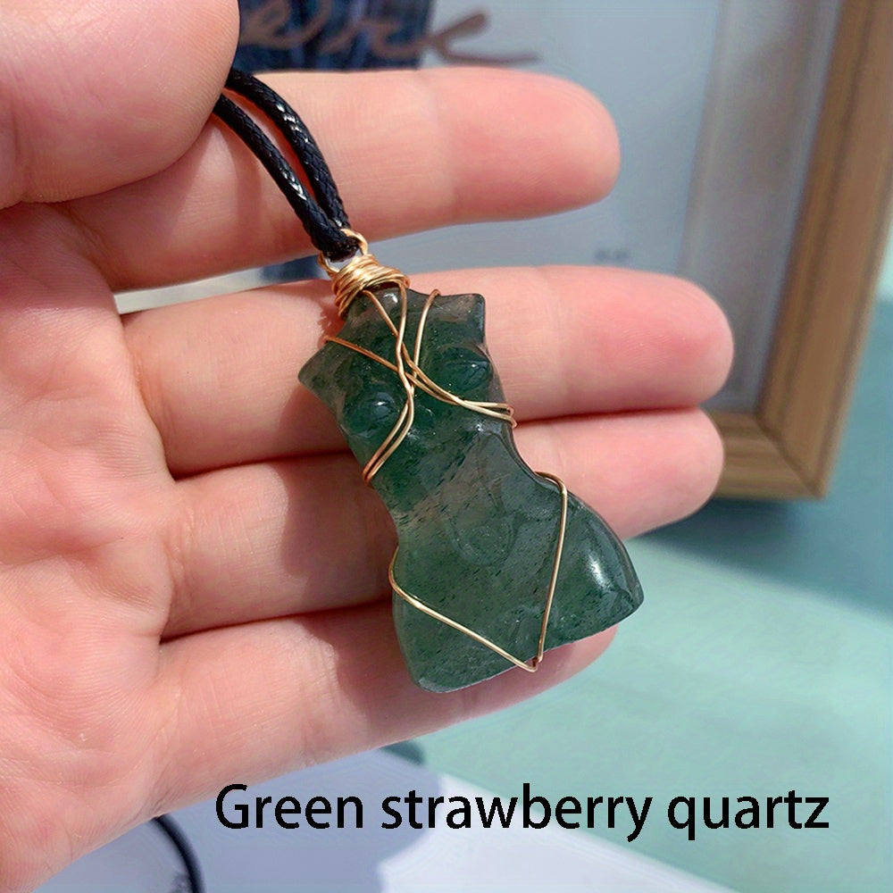 1pc, Natural Quartz Crystal Goddess Pendant Necklace - Perfect Gift for Women, Brides, and Engagements