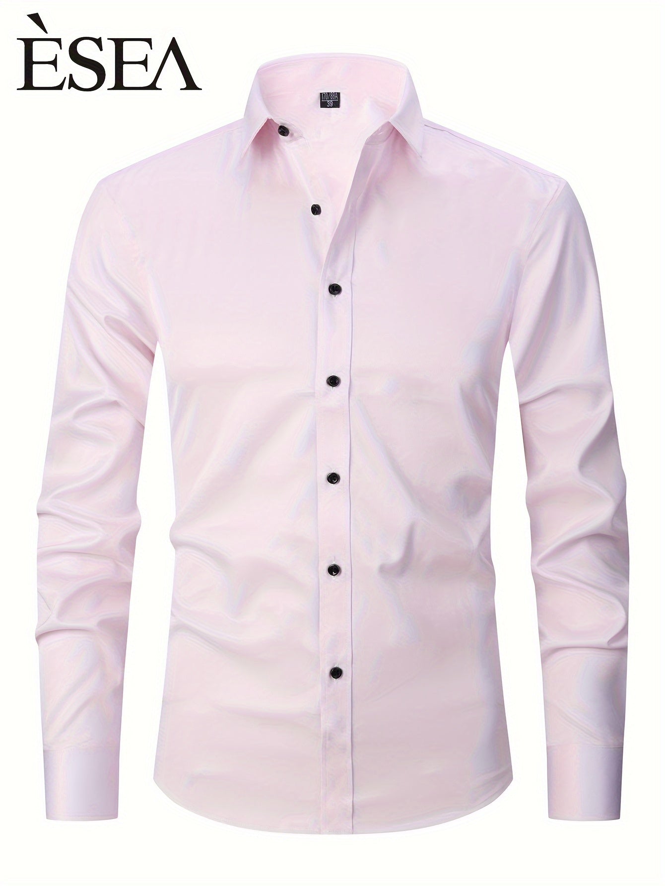 Men'S Stretch Slim-Fit Formal Shirt Without Pockets, Light Business Turn- Collar Long-Sleeved Shirt, Men'S Business Shirt, Wrinkle-Resistant And Durable Solid Color Formal Long-Sleeved Shirt with Buttons And Pockets, Suitable