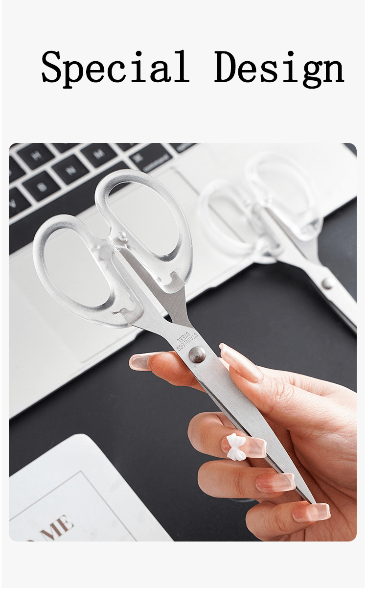 Multi-functional Stainless Steel Precision Scissors with Transparent Handle for Office, School & Crafts