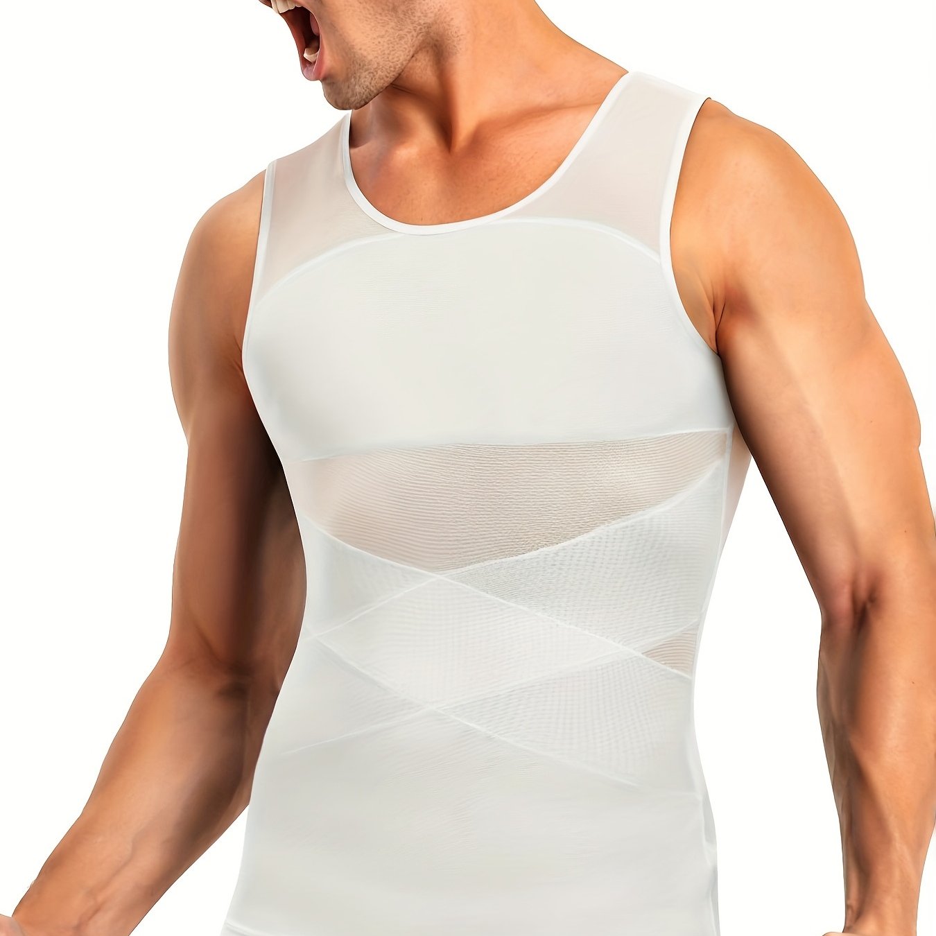 SCARBORO Men's Compression Shirt for Body Shaper Slimming Vest Tight Tummy Underwear Tank Top