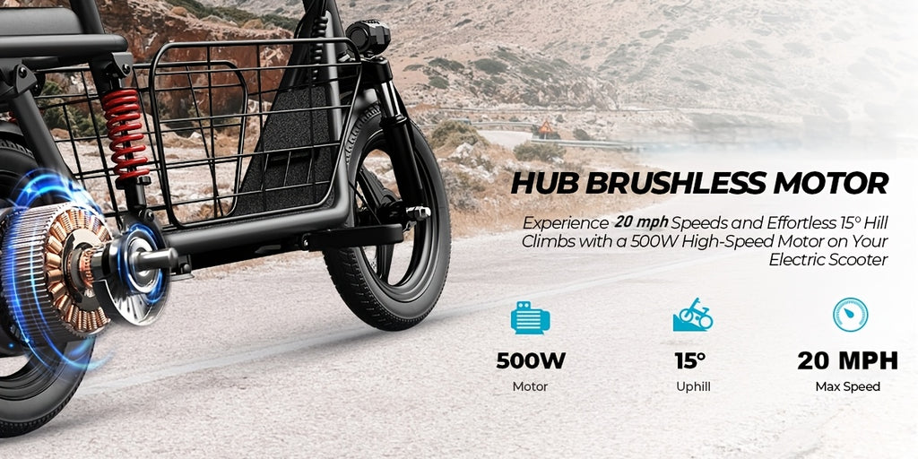 750W Peak Electric Scooter Featuring a Complimentary Seat And Basket - 480Wh Battery, Dual Suspension, Speeds Up to 22MPH, a Range of 25 Miles, LCD Display, And a Maximum Load Capacity of 330Lbs (Ideal for Commuting). This Fo