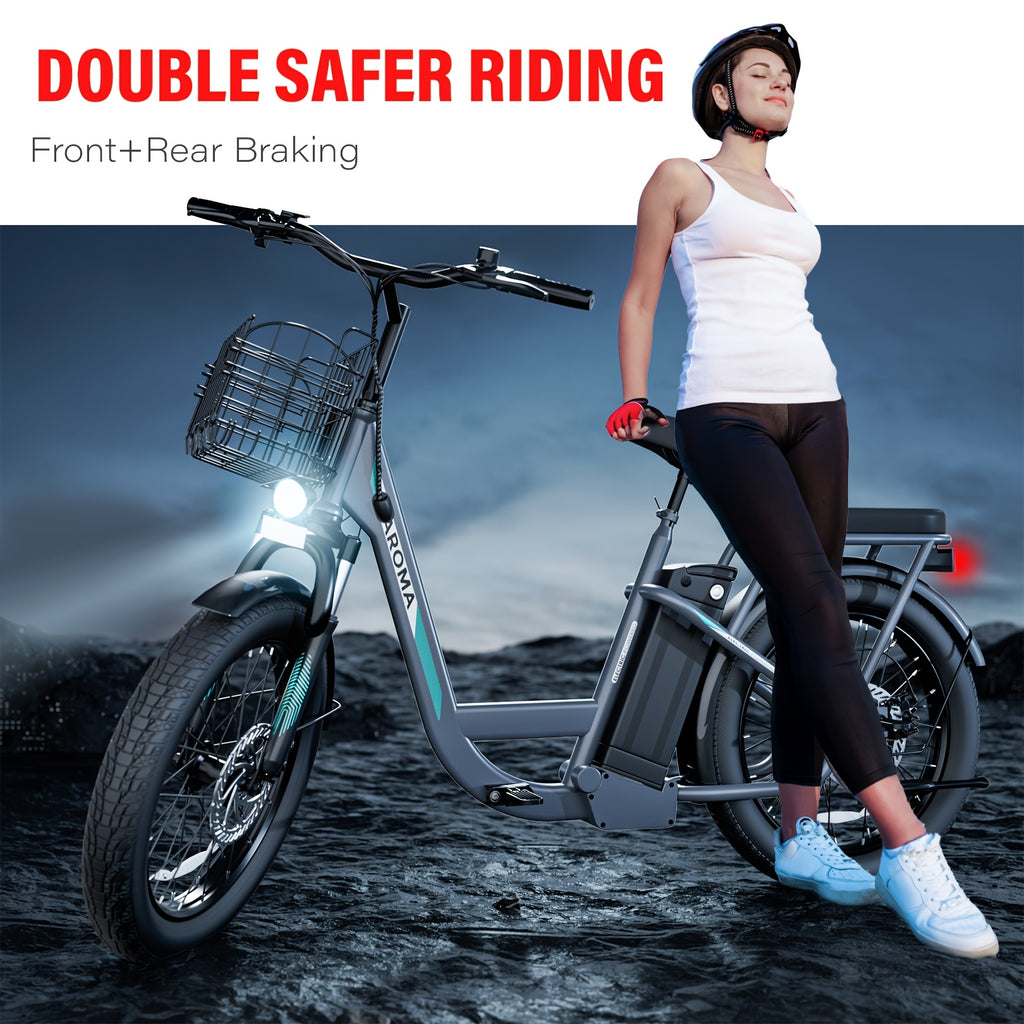 Peak 750W Adults Adjustable Electric Scooter with Seat & Basket, Rated 500W, 48V 7800mAh Lithium Battery, 25 Miles Range & 20 MPH Top Speed Commuting Electric Scooter, 20X3 inch Off-Road Tires, With LCD Display & Dual Seats,