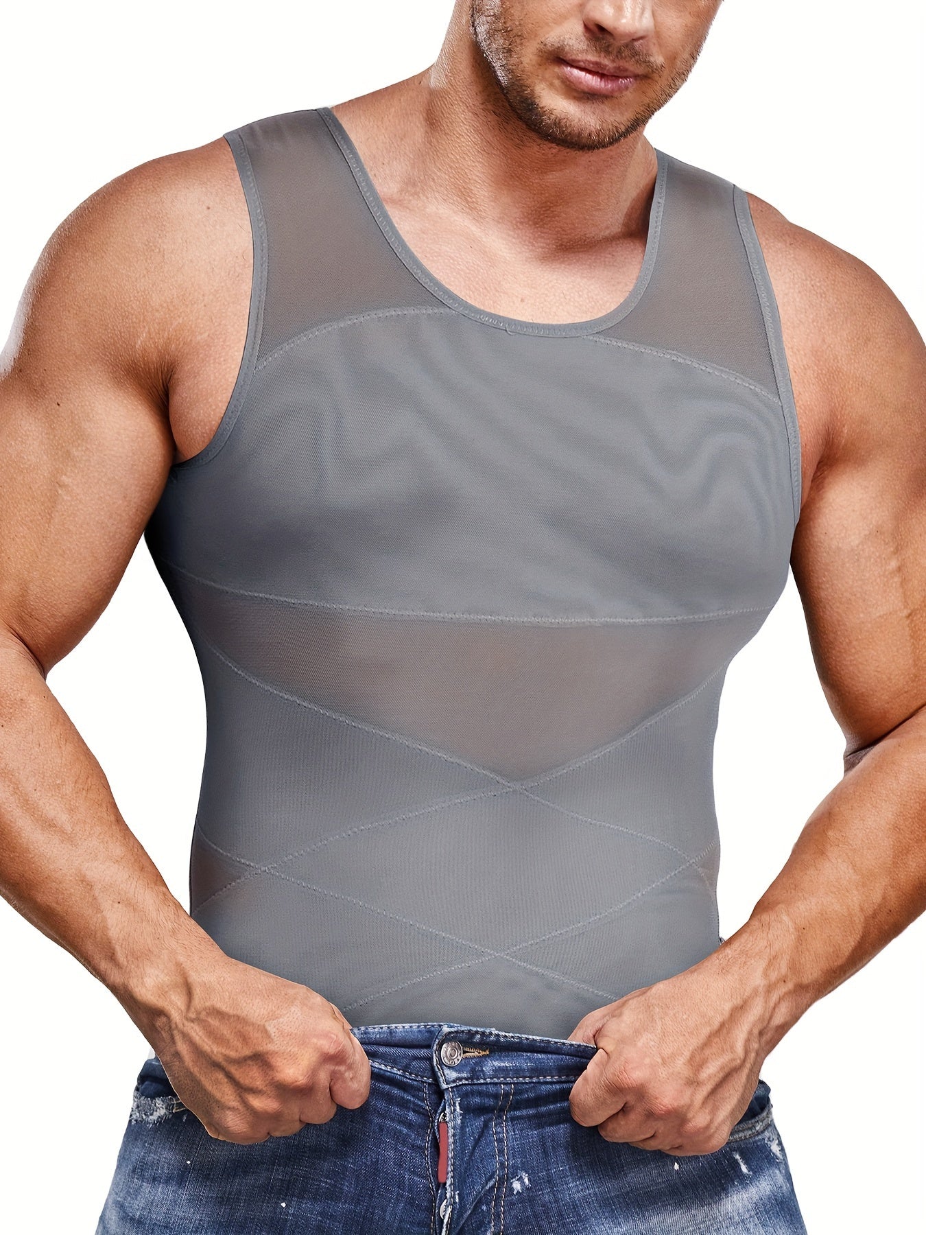 SCARBORO Men's Compression Shirt for Body Shaper Slimming Vest Tight Tummy Underwear Tank Top