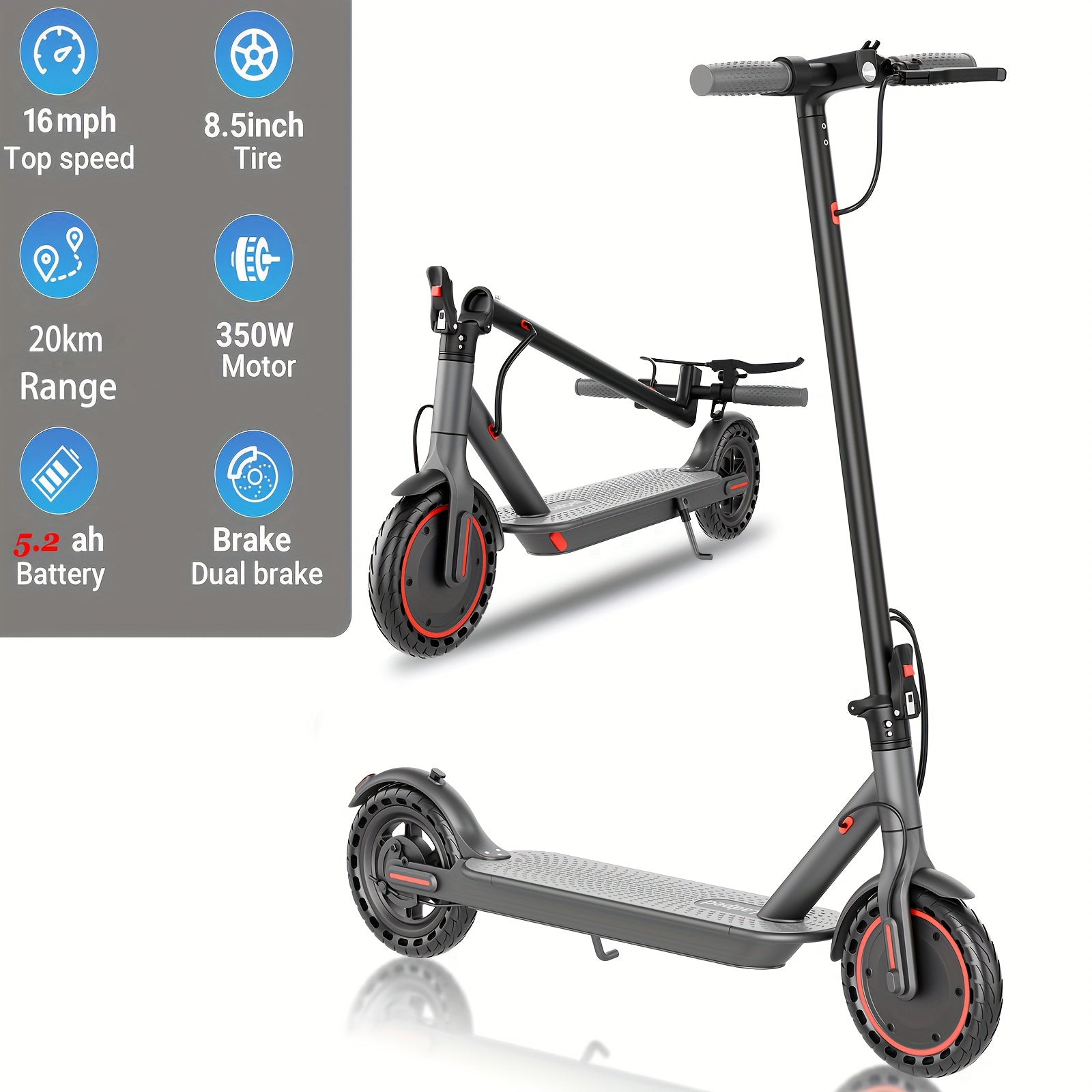 LADPED Folding Electric Scooter | 350W/500W Motor Optional, 36V-48V Battery, 8.5-14inches Anti-skid Solid Tires, Long Range, 15-20MPH Speed, Foldable Commuting E-Scooter for Adults, Surprise Birthday Gifts