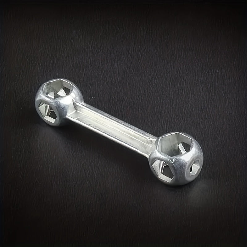 Versatile Bone-Shaped Hex Wrench for Bicycle Repair - Durable Zinc Alloy, Multi-Hole Design, Silvery
