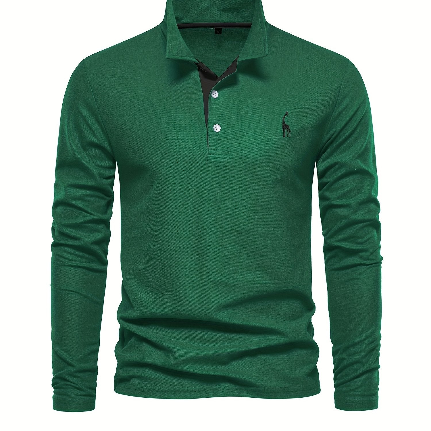 Men's Solid Giraffe Embroidery Long Sleeve Tennis Shirts, Slight Stretch All-match Fashion Men's Top