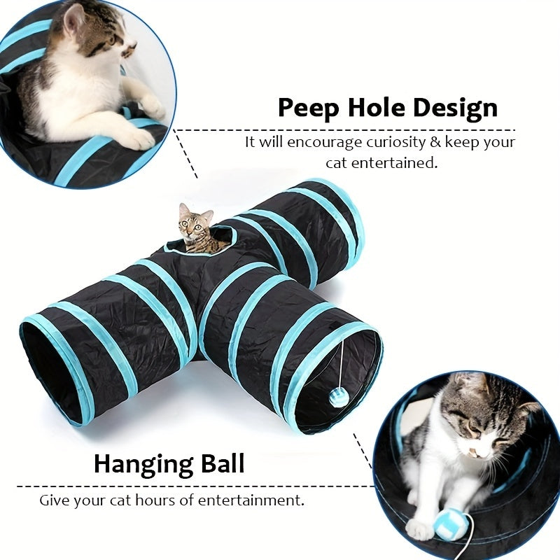 Cat Tunnel for Indoor Cats Large with Play Ball 2/3/4/5 Way Collapsible Interactive Peek Hole Pet Tube Toys for Puppy, Kitty, Kitten, Rabbit