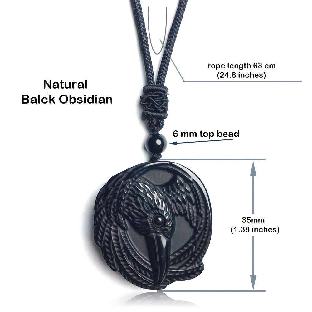 Natural Obsidian Necklace, Raptor Pendant, Crystal Necklace Pendant For Men And Women