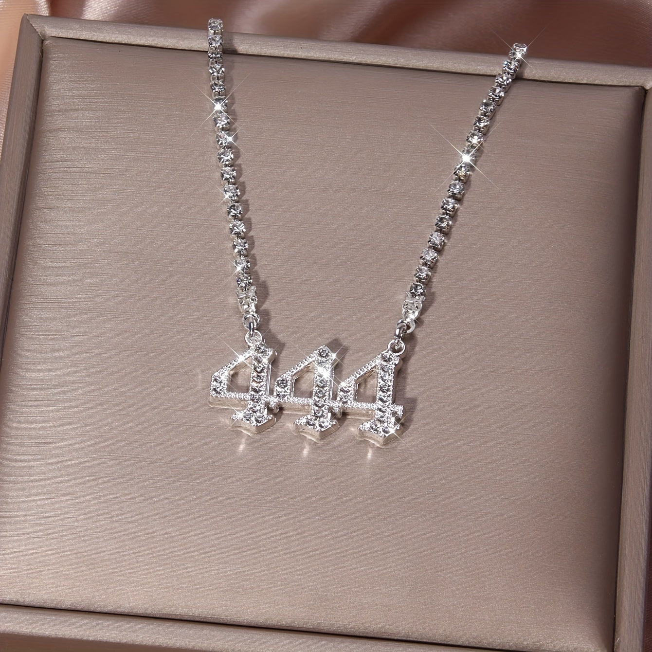 444 Angel Number Rhinestone Necklace - Silver Plated Zinc Alloy with Sparkling Stones, Daily & Party Occasion, Everyday Jewelry | Angelic Design | Rhinestone Chain, Angel Jewelry