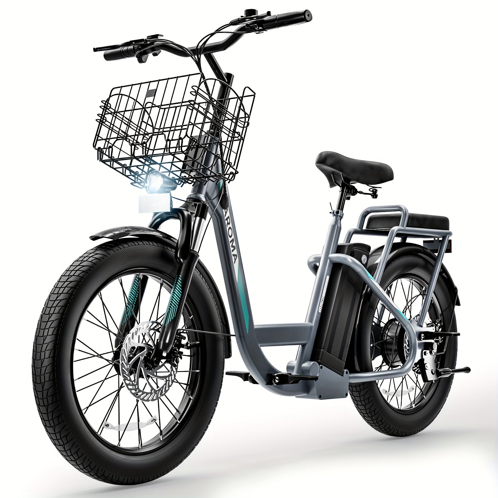 Peak 750W Adults Adjustable Electric Scooter with Seat & Basket, Rated 500W, 48V 7800mAh Lithium Battery, 25 Miles Range & 20 MPH Top Speed Commuting Electric Scooter, 20X3 inch Off-Road Tires, With LCD Display & Dual Seats,