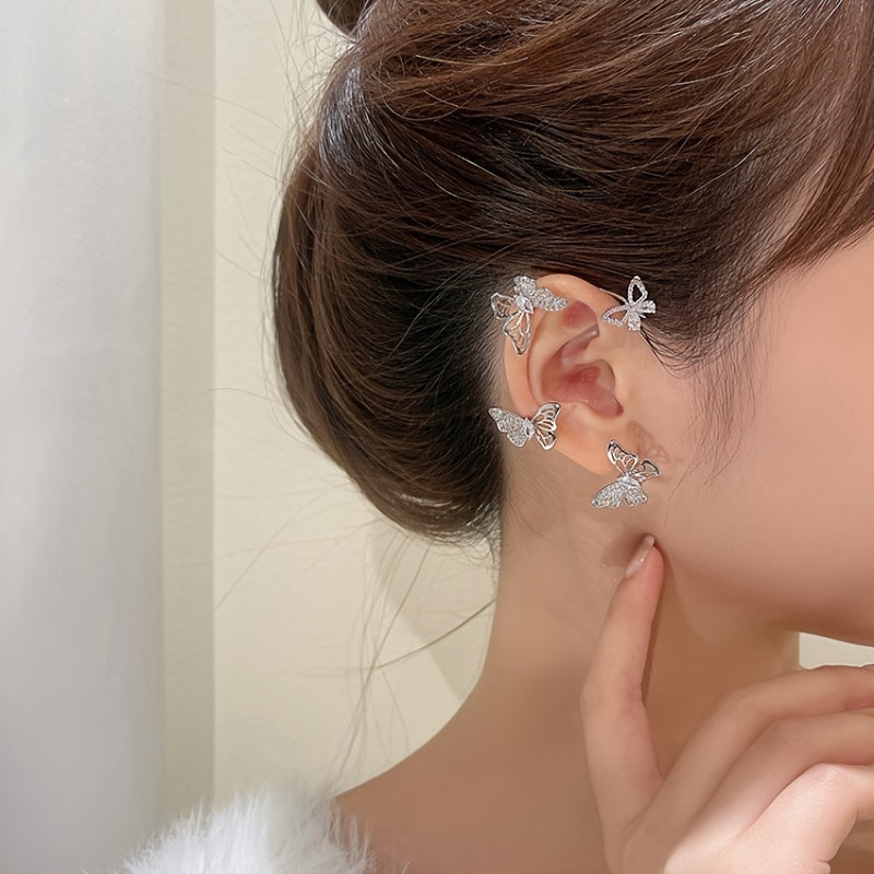 Elegant Butterfly Ear Clips | No-Piercing, All-Season, Plated K, Glass Mosaic, By Yugeweer