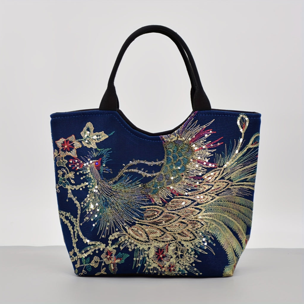 Wo 'S Embroidered Satchel Bag, Fashion Double Handle Purse, Retro Style Handbag with Removable Strap