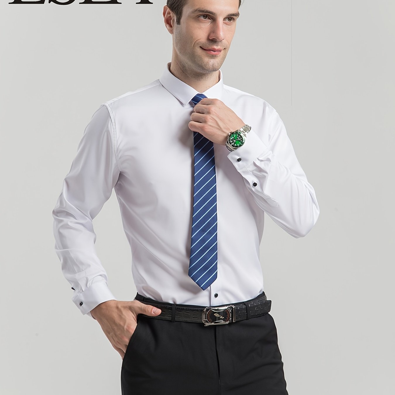 Men'S Stretch Slim-Fit Formal Shirt Without Pockets, Light Business Turn- Collar Long-Sleeved Shirt, Men'S Business Shirt, Wrinkle-Resistant And Durable Solid Color Formal Long-Sleeved Shirt with Buttons And Pockets, Suitable