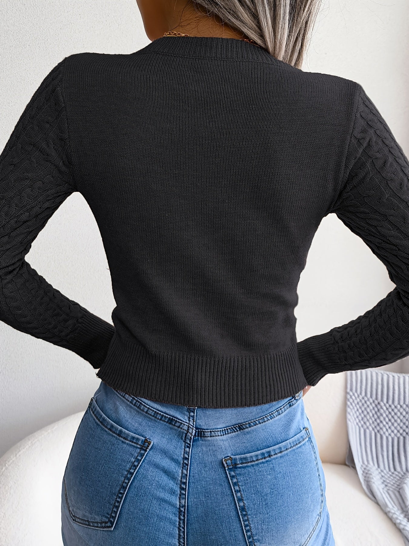 Women'S Long Sleeve Hollow Sweater | High Stretch Fabric, Crew Neck, Sexy Slim Fit, Autumn/Winter