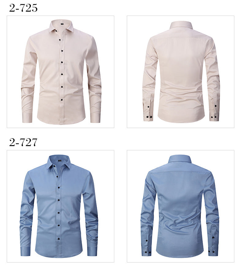 Men'S Stretch Slim-Fit Formal Shirt Without Pockets, Light Business Turn- Collar Long-Sleeved Shirt, Men'S Business Shirt, Wrinkle-Resistant And Durable Solid Color Formal Long-Sleeved Shirt with Buttons And Pockets, Suitable