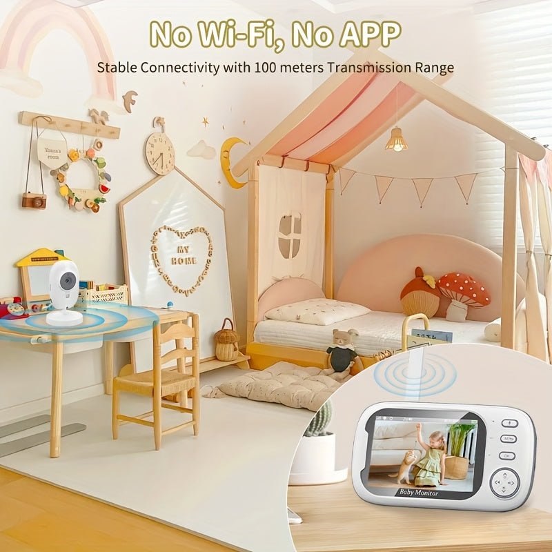 720P HD Wireless Monitor with 3.5" LCD Screen, 900ft Range, Auto Night Vision, 2-Way Audio, Temperature Sensor, 8 Soothing Lullabies, USB Rechargeable, Smartphone Compatible, ABS Material, Square Shape, Monitor Camera