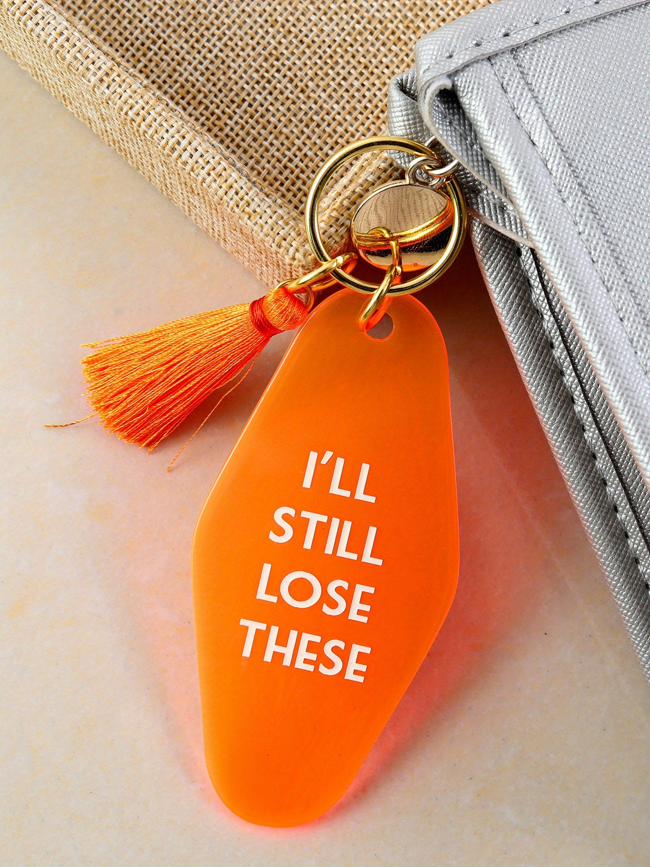 1PC Orange Hotel Key Tag Jeans, Pants, Clothing Accessories Tassel Pendant I'll Still Lose These