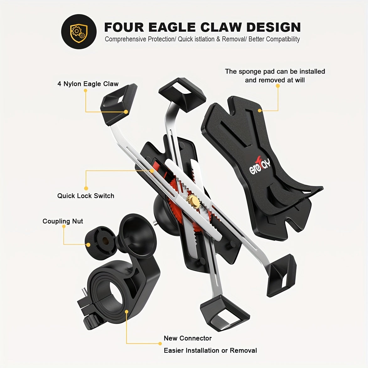 Bike Phone Mount Metal Motorcycle Handlebar Phone Holder Scooter Phone Clamp for 4.0-7.0 Inch Smartphone with 360° Rotation