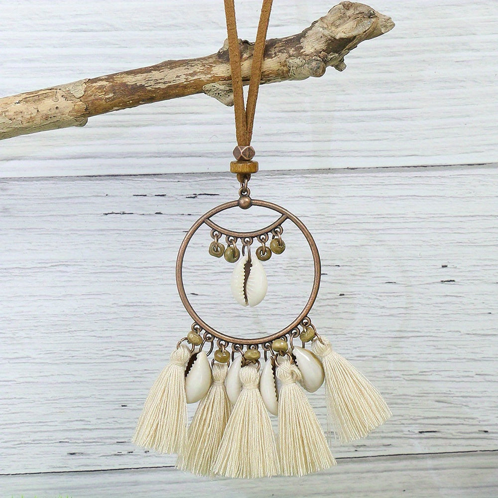 3pcs Ethnic Style Women's Fashion Pendant Necklace Set with Floral Tassel Pendant, Bronze Enamel Drip Zinc Alloy with Glass Rhinestone Inlay, Vintage Necklace