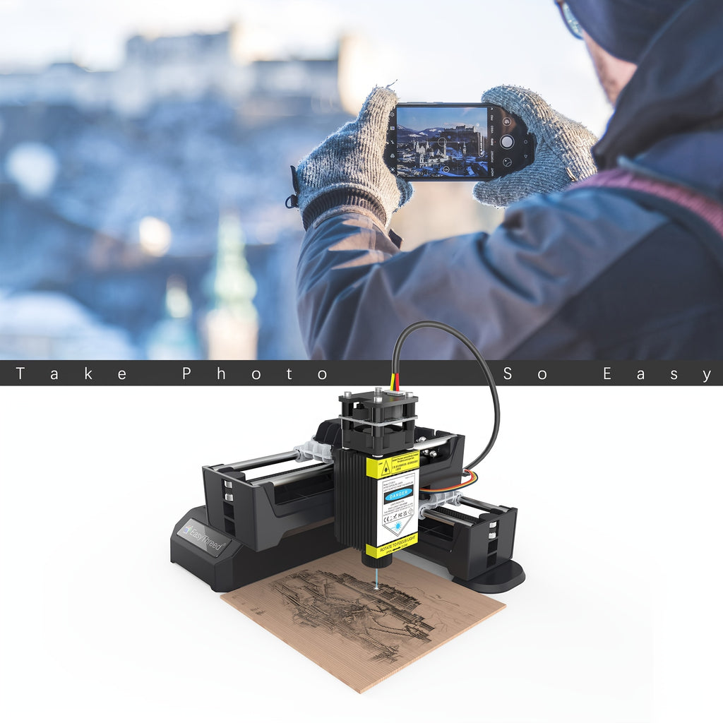 EasyThreed 0,5W Lasergravierer für Anfänger, DIY-Gravurbereich 100x100mm, kabellose Smartphone-Konnektivität, APP-Steuerung für iOS & Android, Kunststoffmaterial, 110V/220V Stromversorgung, US-Stecker, elektronische Komponenten enthalten