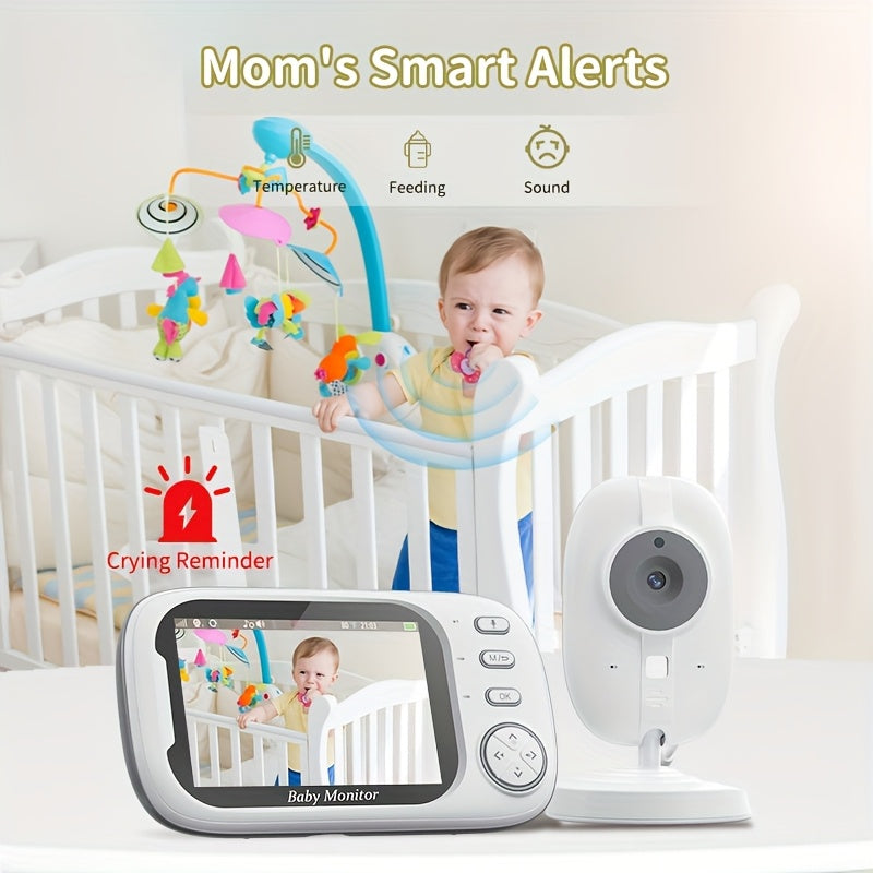 720P HD Wireless Monitor with 3.5" LCD Screen, 900ft Range, Auto Night Vision, 2-Way Audio, Temperature Sensor, 8 Soothing Lullabies, USB Rechargeable, Smartphone Compatible, ABS Material, Square Shape, Monitor Camera