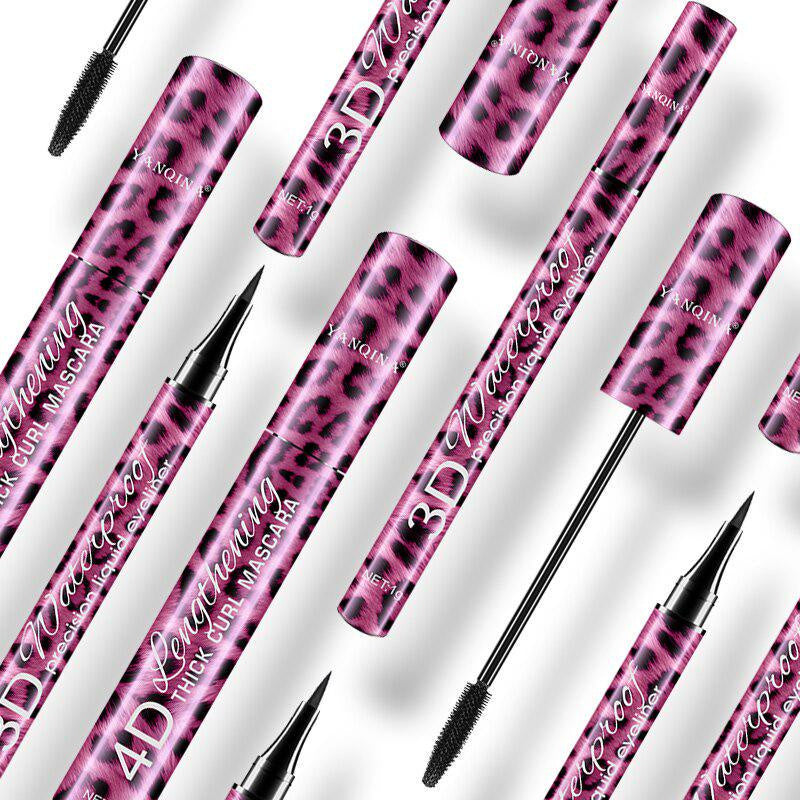 Leopard Makeup Set Black Mascara + Eyeliner Pen Waterproof 4D Fiber Mascaras