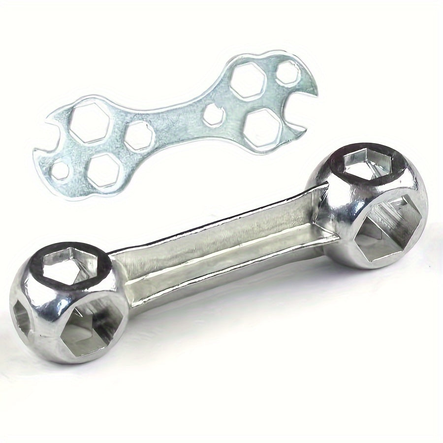 Versatile Bone-Shaped Hex Wrench for Bicycle Repair - Durable Zinc Alloy, Multi-Hole Design, Silvery