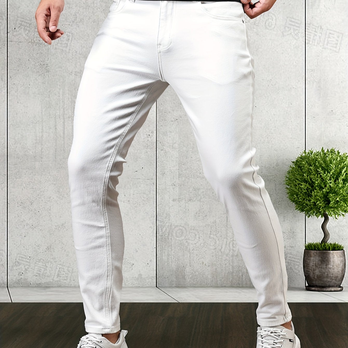 Mid Stretch Slim Fit Jeans, Men's Casual Street Style Contrast Stitching Denim Pants For Spring Summer