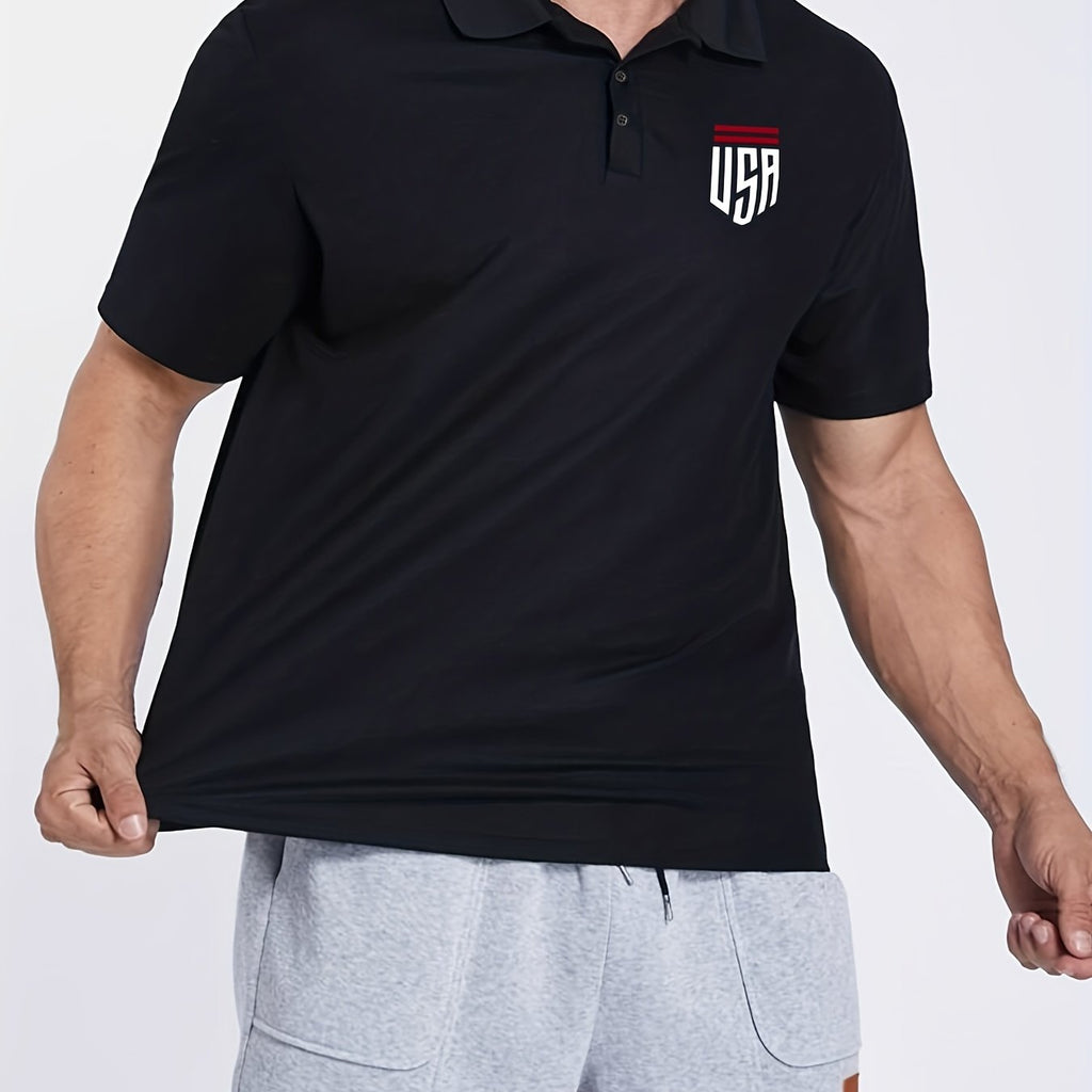 Plus Size Men's Polo Shirts, Small USA Pattern Casual Regular Fit Tops For Both Formal Informal Occasions Business Trip, Men's Clothes
