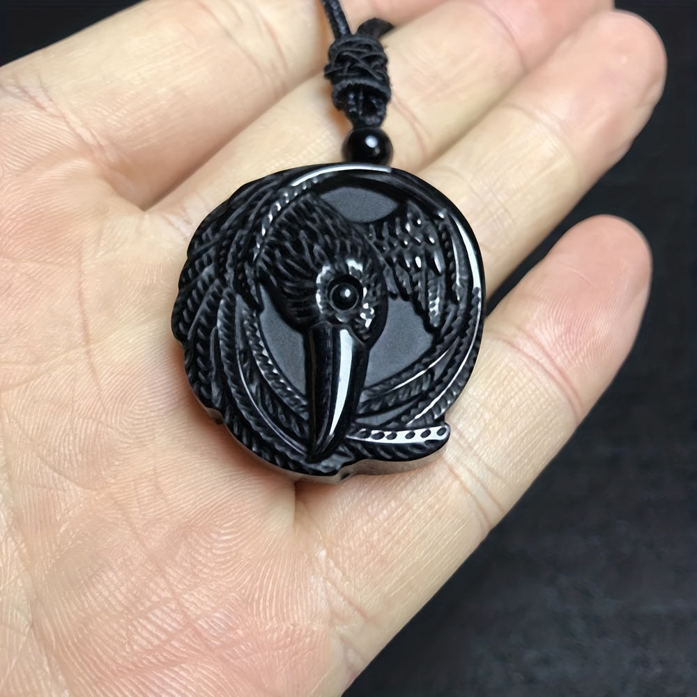Natural Obsidian Necklace, Raptor Pendant, Crystal Necklace Pendant For Men And Women