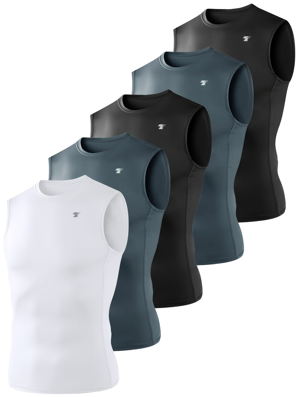 [5-Pack Athletic Shirts] TELALEO 5-Pack Men's Athletic Compression Shirts | Sleeveless Workout Tank Tops for Running, Basketball & Outdoor Activities, Breathable & Supportive Design, Black, White, Red, Blue