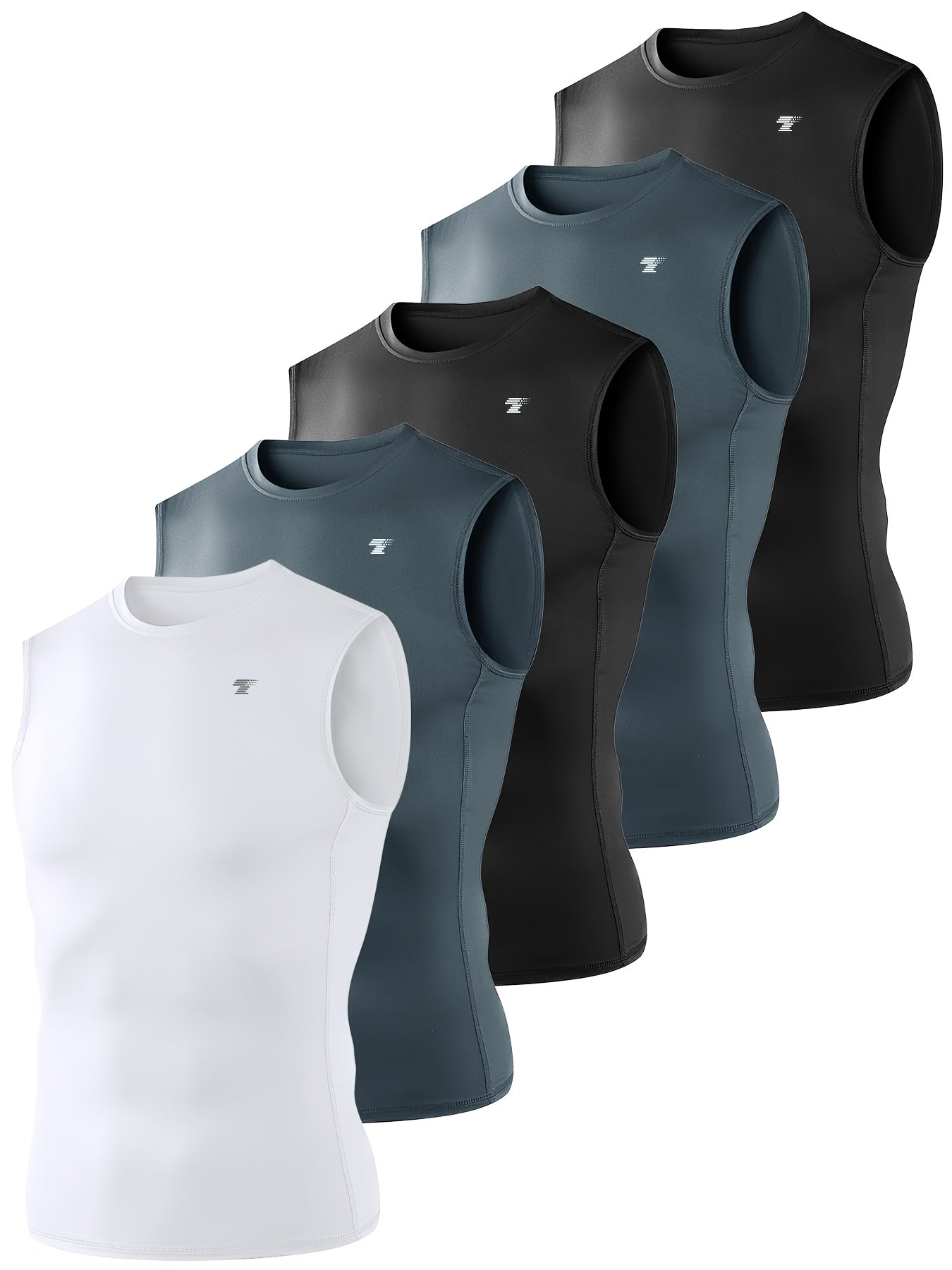 [5-Pack Athletic Shirts] TELALEO 5-Pack Men's Athletic Compression Shirts | Sleeveless Workout Tank Tops for Running, Basketball & Outdoor Activities, Breathable & Supportive Design, Black, White, Red, Blue