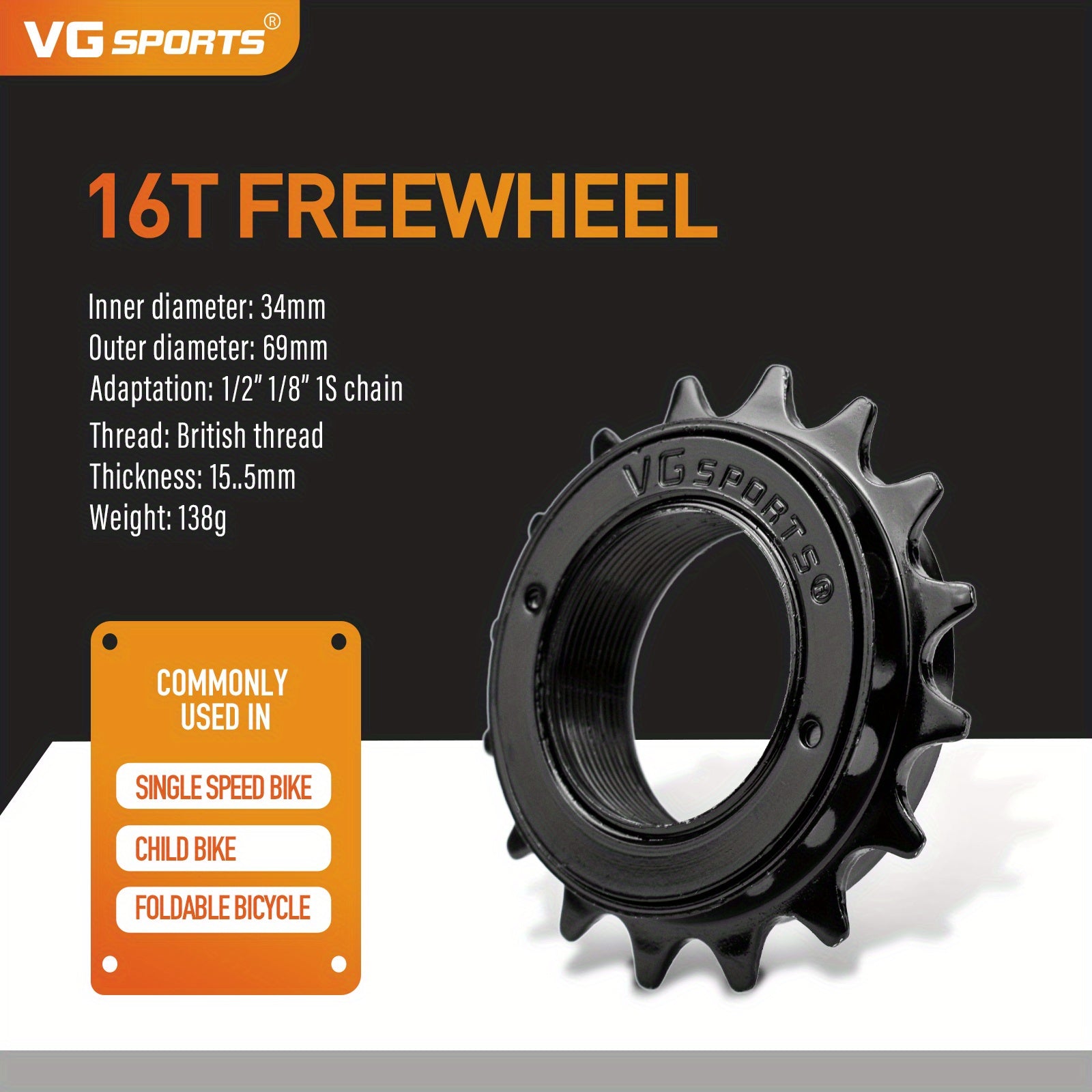 1pc VG Sports 16T/18T/20T/22T/24T 34MM Bicycle Flywheel Single Speed Bicycle Flywheel Sprocket 1 Speed Gear For BMX Flywheel Sprocket Gear Bike Accessories