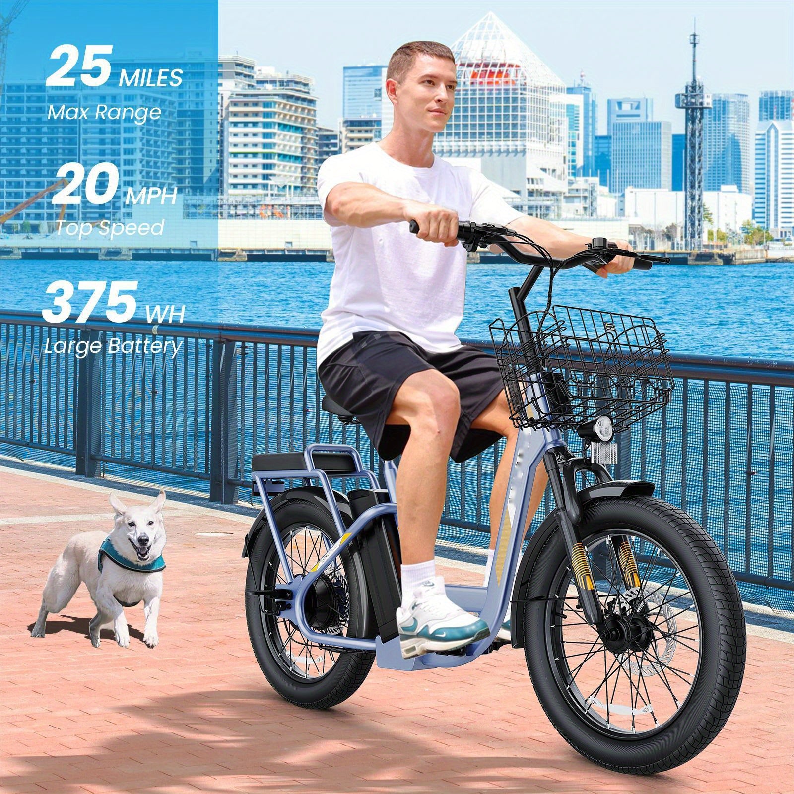 Peak 750W Adults Adjustable Electric Scooter with Seat & Basket, Rated 500W, 48V 7800mAh Lithium Battery, 25 Miles Range & 20 MPH Top Speed Commuting Electric Scooter, 20X3 inch Off-Road Tires, With LCD Display & Dual Seats,
