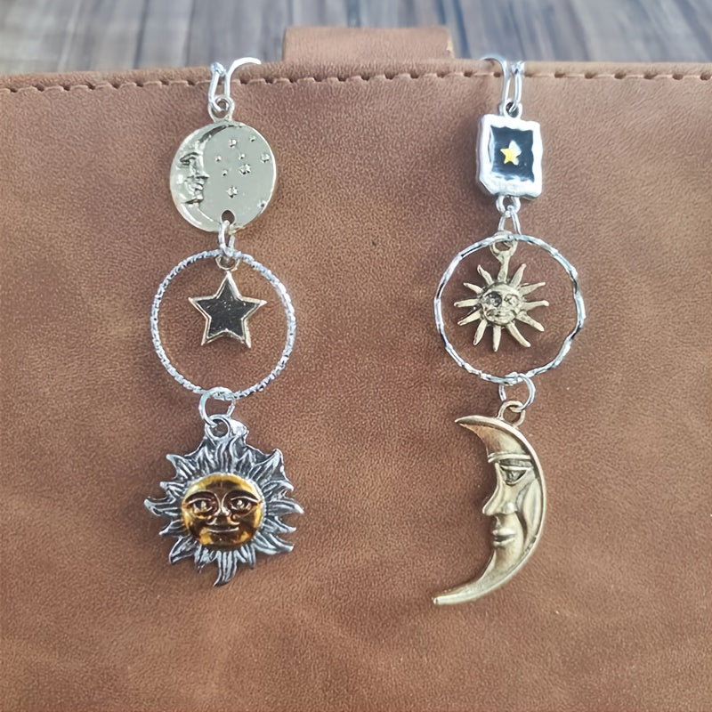 Boho-Chic Sun and Moon Asymmetrical Dangle Earrings for Women – Vintage Alloy Jewelry with Intricate Celestial Design, Perfect for Casual Attire or, Everyday Jewelry | Vintage Aesthetic | Alloy Construction