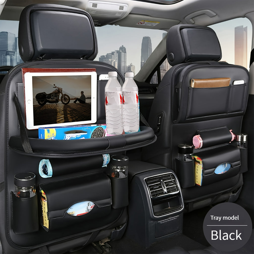 Upgrade Your Car With This Luxury PU Leather Storage Bag And Tray - Perfect For Snacks And Toys!