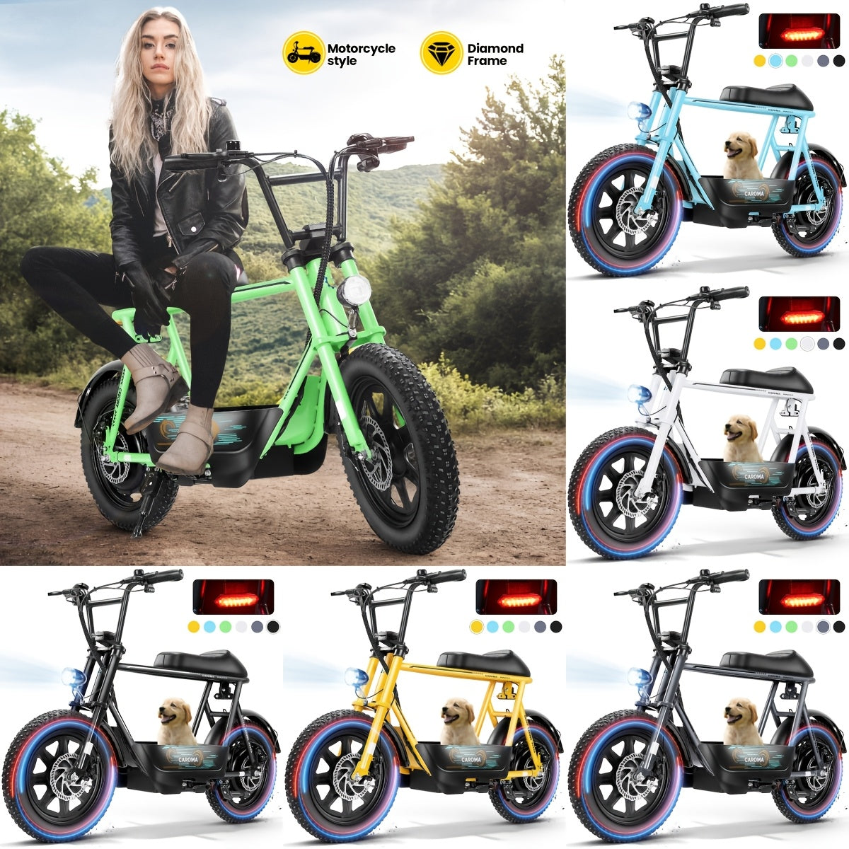 Caroma 500W Electric Scooter for Adults with Seat & Basket - 16" All-Terrain Tires, 20MPH Top Speed, 25 Miles Range, Dual Disc Brakes, LCD Display, Rechargeable Battery, Aluminum Alloy, Mixed Colors, Inflatable Tires, 48V 7.8