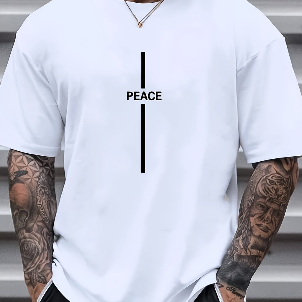 Plus Size Men's Trendy Cross Graphic Tees, Comfy Stretch Breathable T-shirts For Summer, Oversized Loose Men's Clothings