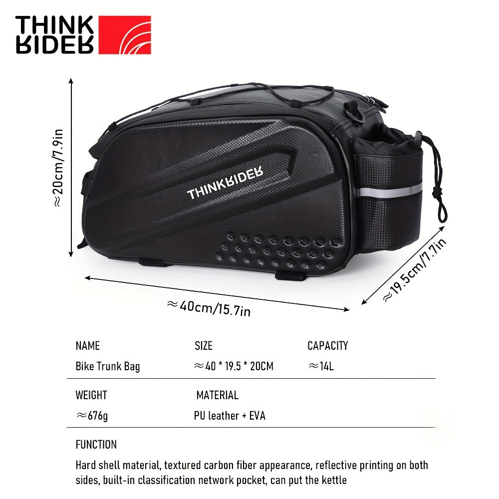 14L Hard Shell ThinkRider Bicycle Rear Hunch Bag - Anti-Splash Material, Rain Cover Included