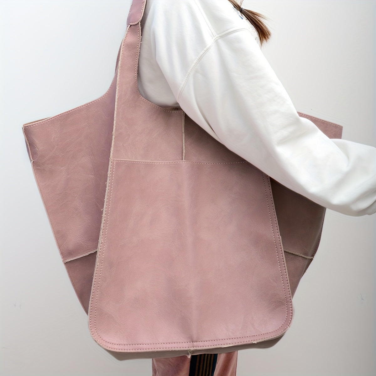 Rretro Handmade Big Beach Tote Bag High Capacity Zipper Shoulder Tote Bags Solid Color Multifunction Handbags for Ladies