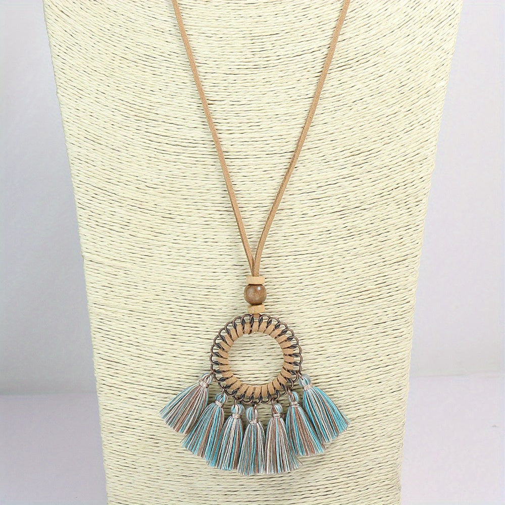 3pcs Ethnic Style Women's Fashion Pendant Necklace Set with Floral Tassel Pendant, Bronze Enamel Drip Zinc Alloy with Glass Rhinestone Inlay, Vintage Necklace