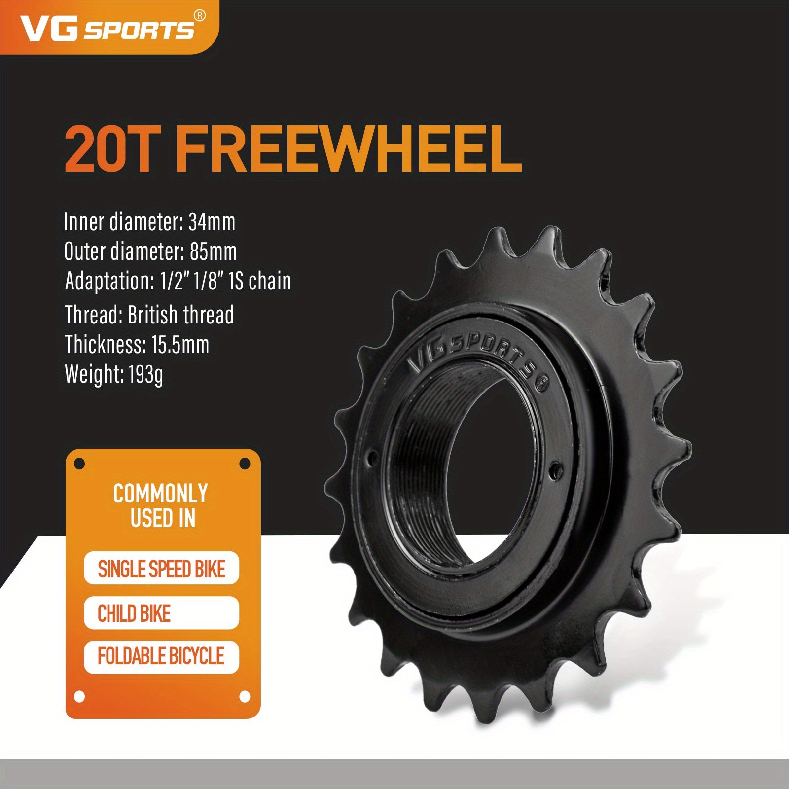 1pc VG Sports 16T/18T/20T/22T/24T 34MM Bicycle Flywheel Single Speed Bicycle Flywheel Sprocket 1 Speed Gear For BMX Flywheel Sprocket Gear Bike Accessories