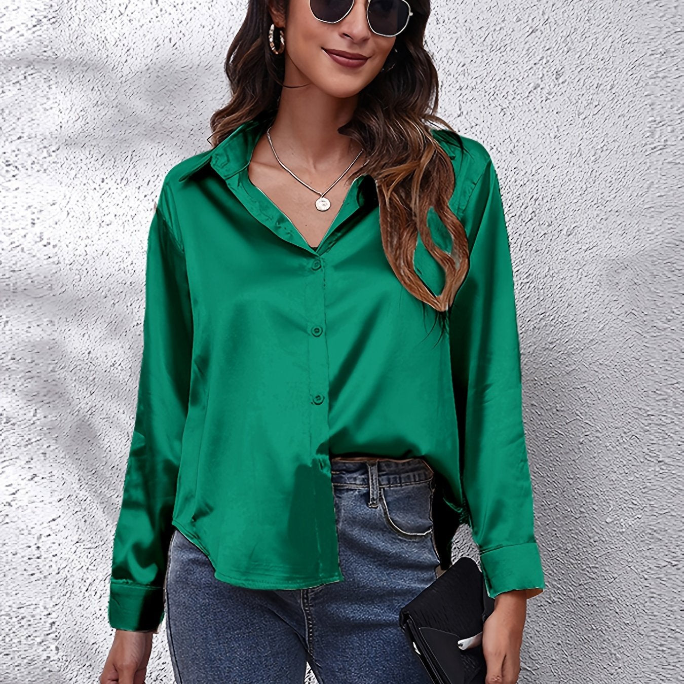 Hot Style In-Kind Shooting Satin Shirt Women'S Satin Imitation Long-Sleeved Shirt New European And American Cross-Border Women'S Clothing