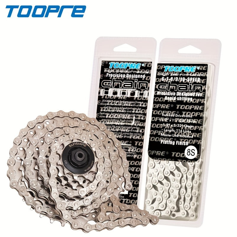 TOOPRE Ultralight Bicycle Chain - 116 Links for MTB, Road, and Folding Bikes - Compatible with 8S-12S Speeds - Smooth and Durable Riding Experience