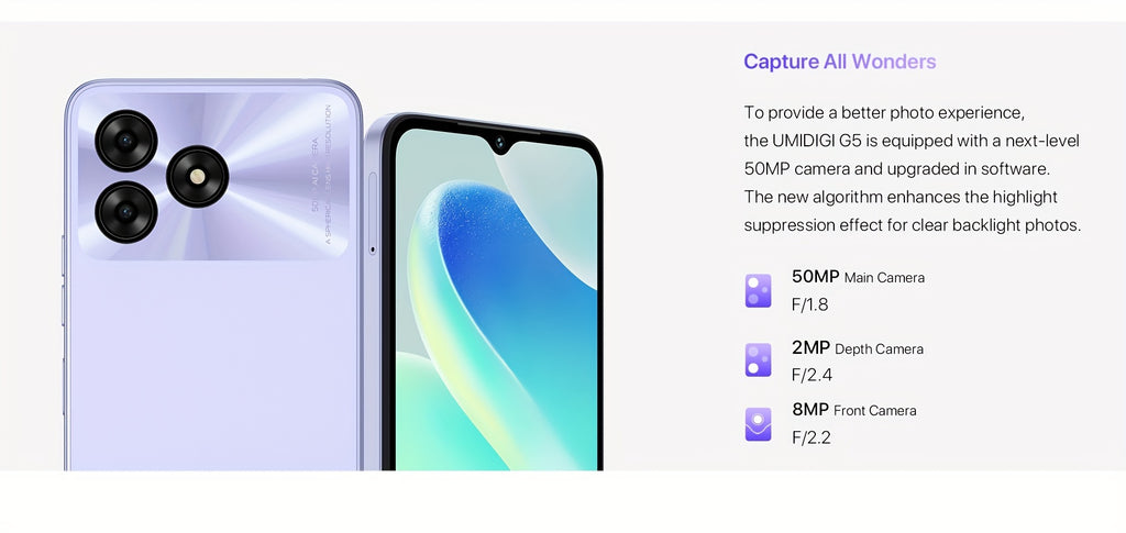 UMIDIGI Entsperrtes Handy, G5 Unisoc T606, 8GB +128GB Android 13 Smartphone Entsperrt Mit 6.6" Vollbild, 50MP+2MP+8MP AI Dreifachkamera, 5000mAh Akku Schnellladung Mobiltelefone
