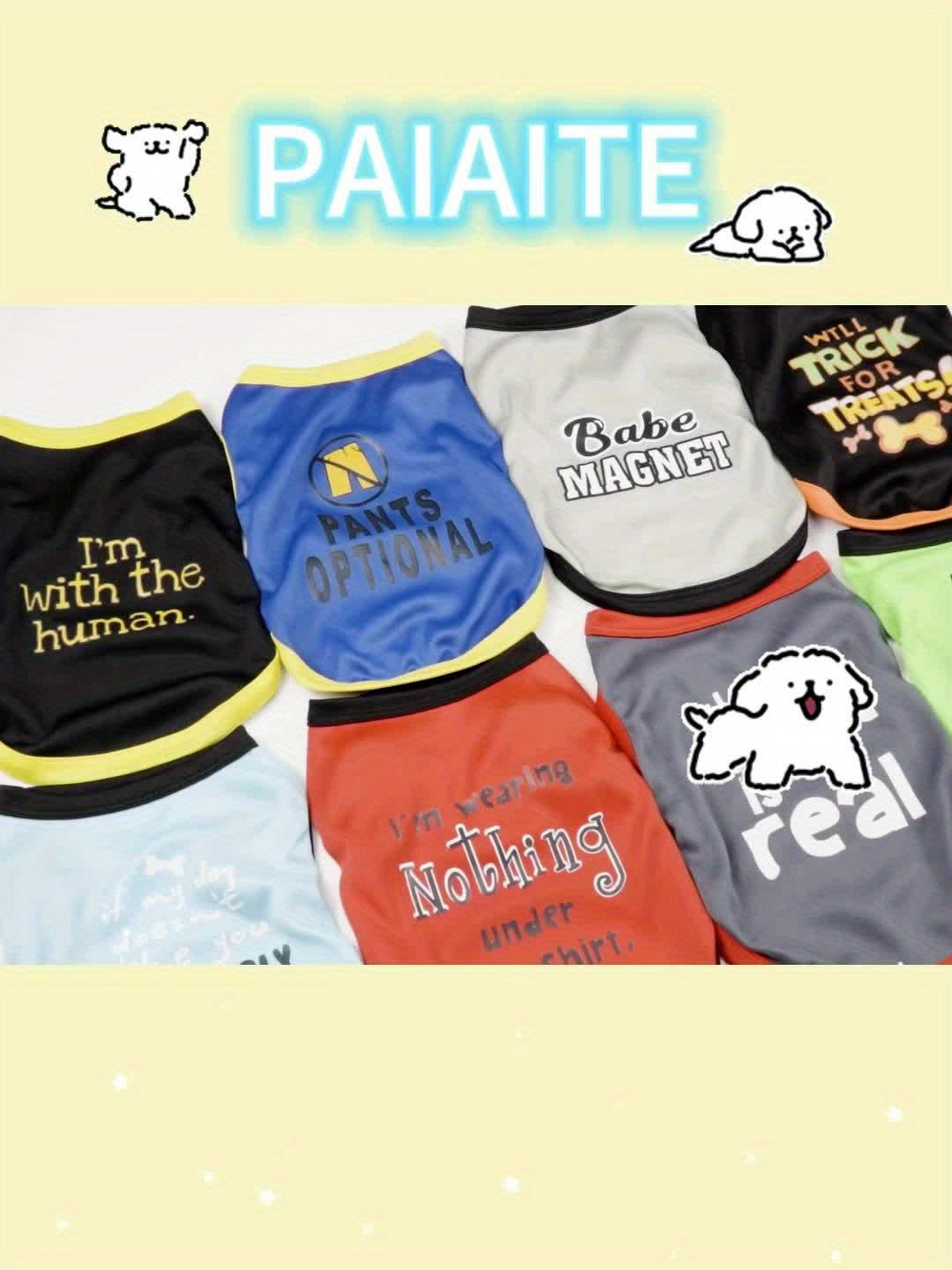 [Funny Dog Shirts] PAIAITE 8pcs Funny Dog Shirts - Soft Breathable Pet Outfits with "The Snuggles Are Real", "I'm Wearing Treats Under This Shirt", "Fur Friend" - Easy Slip-On Summer Apparel for Small Dogs & Cats in Grey/Blac