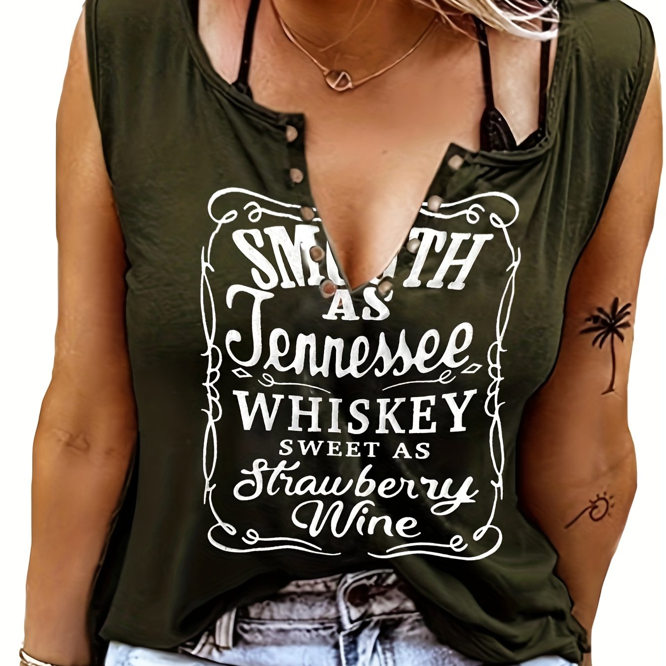Smooth As Tennessee Whiskey Sweet As Strawberry Wine Shirt Ring Hole Sleeveless Sexy V-Neck Womens Country Music Tank Top